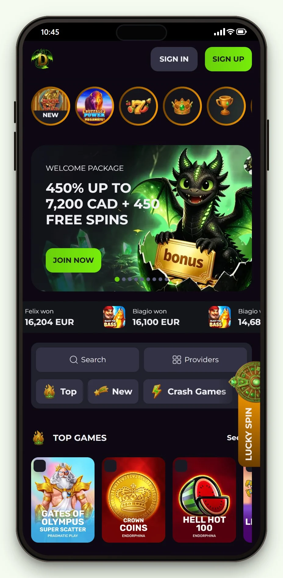The mobile home screen and game lobby of Drakaris