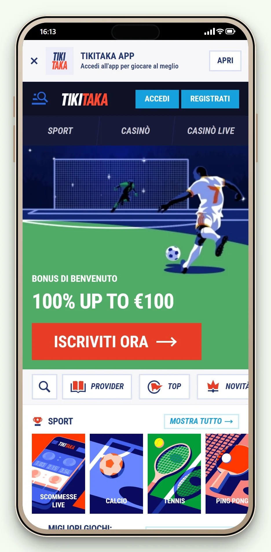 TikiTaka da smartphone: homepage e lobby del casinò