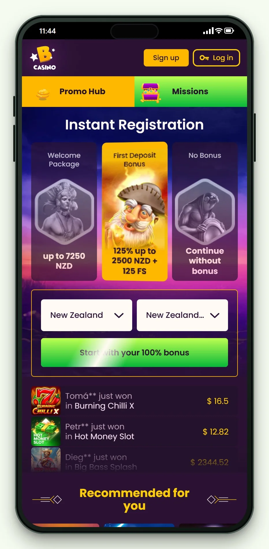 pay n play new zealand: Bizzo Casino lobby