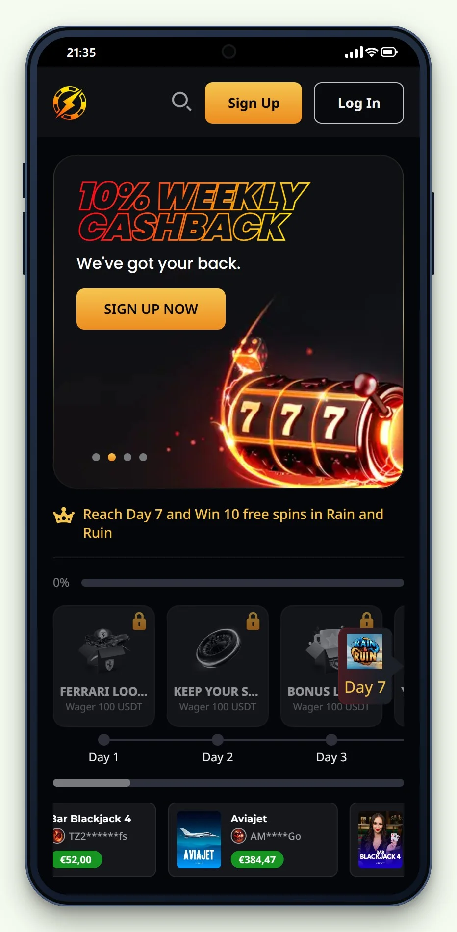 casino med pay n play: lobbyn hos Instant Casino