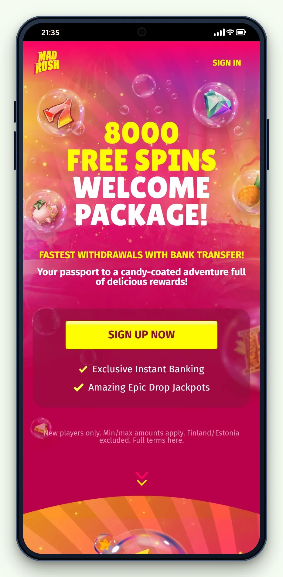 pay n play casinon: startsidan på casinot Mad Rush